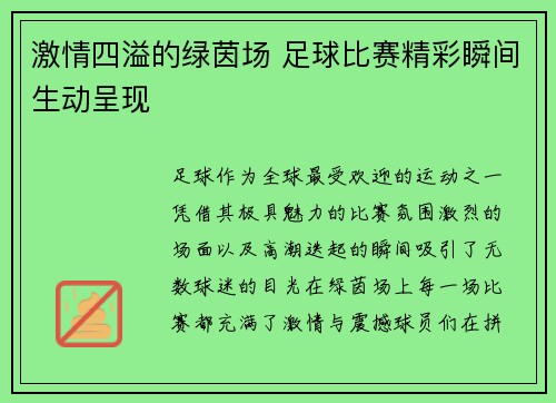 激情四溢的绿茵场 足球比赛精彩瞬间生动呈现