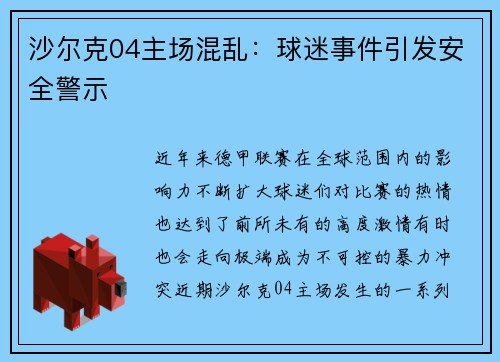 沙尔克04主场混乱：球迷事件引发安全警示