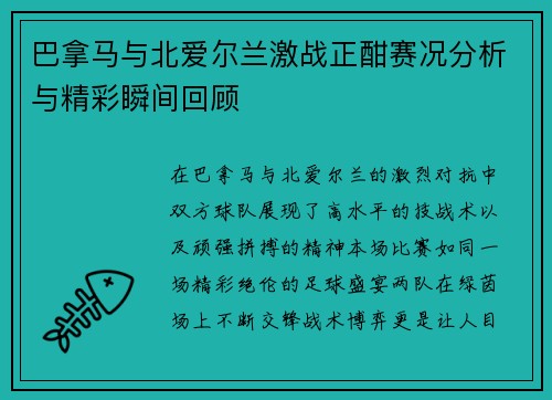 巴拿马与北爱尔兰激战正酣赛况分析与精彩瞬间回顾